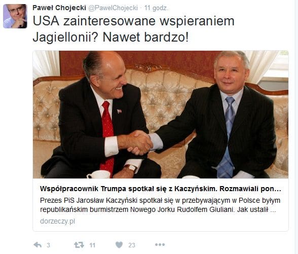 Jarosław Kaczyński spotkał się ze współpracownikiem Donalda Trumpa – byłym burmistrzem Nowego Jorku – Rudim Giulianim.