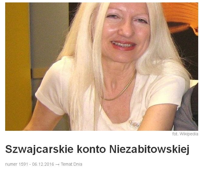 Rzecznik rządu Tadeusza Mazowieckiego, Małgorzata Niezabitowska, miała konto w szwajcarskim banku Mirabaud.