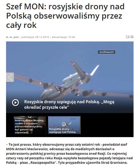 Szef MON Antoni Macierewicz odniósł się do medialnych doniesień o przekraczaniu polskiej przez rosyjskie drony.