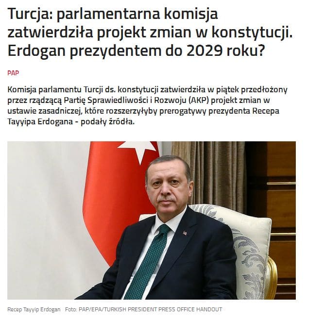 Prezydent Turcji chce zmian w konstytucji.