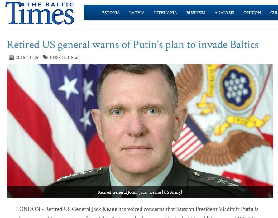Emerytowany generał amerykański – Jack Keane, ostrzega przed inwazją Putina na kraje bałtyckie.