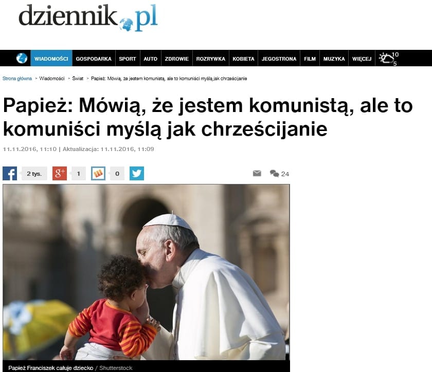 Papież Franciszek: „Komuniści myślą tak jak chrześcijanie”