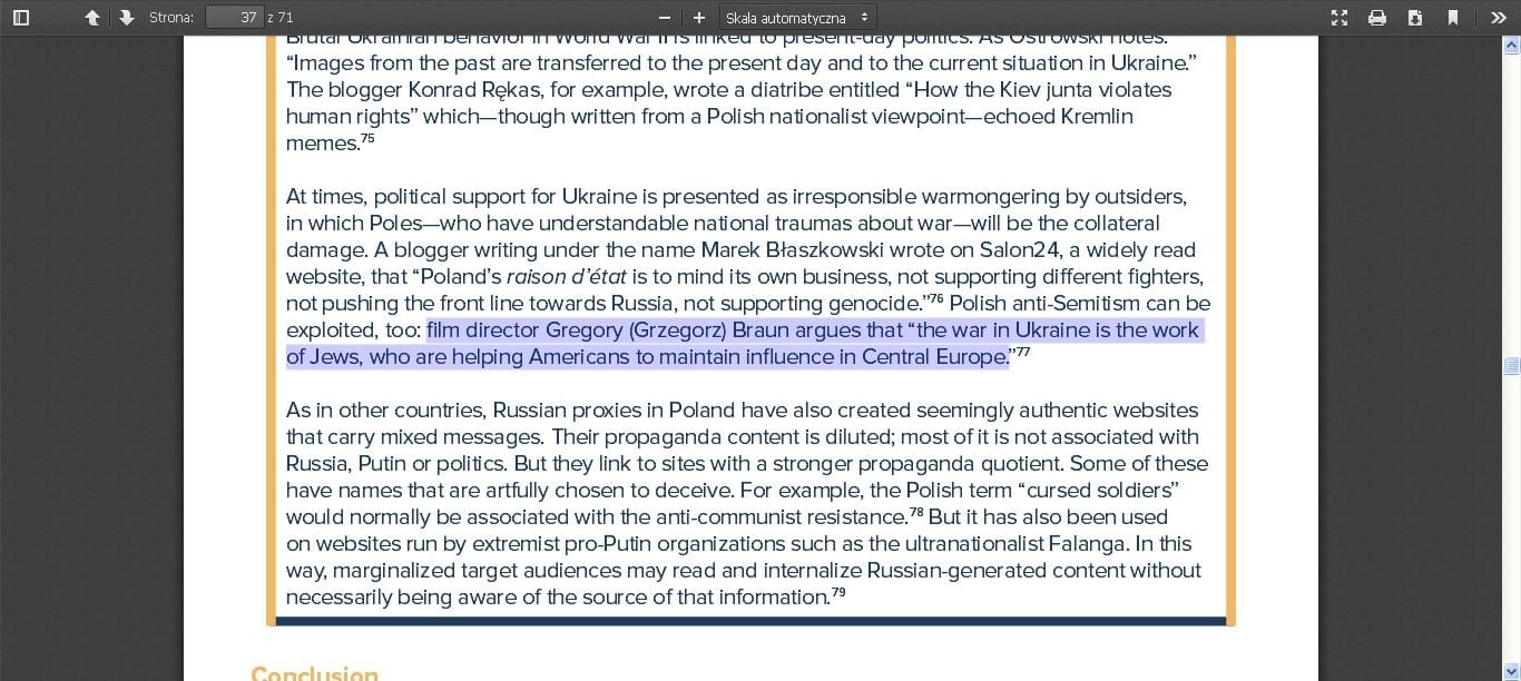 Braun i Korwin w amerykańskim raporcie o rosyjskiej propagandzie