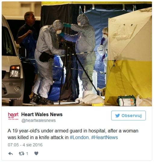 Jedna osoba zginęła w ataku nożownika w Londynie