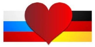 Niemiecka i rosyjska flaga i serce
