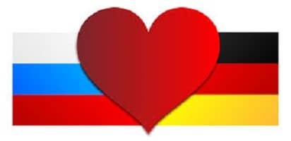 Niemiecka i rosyjska flaga i serce