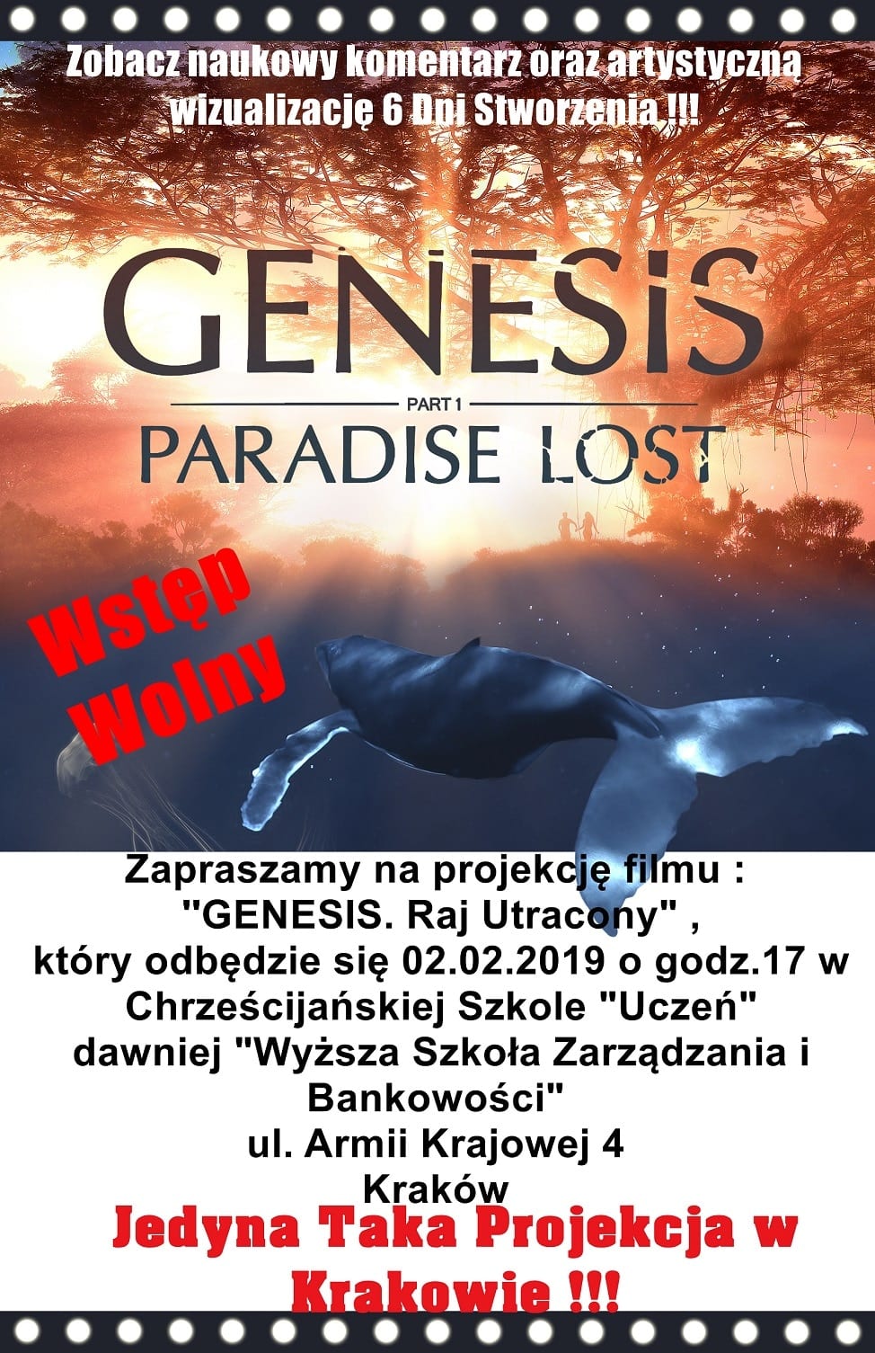 2/02/19 “Genesis – Raj utracony” – bezpłatna projekcja w Krakowie