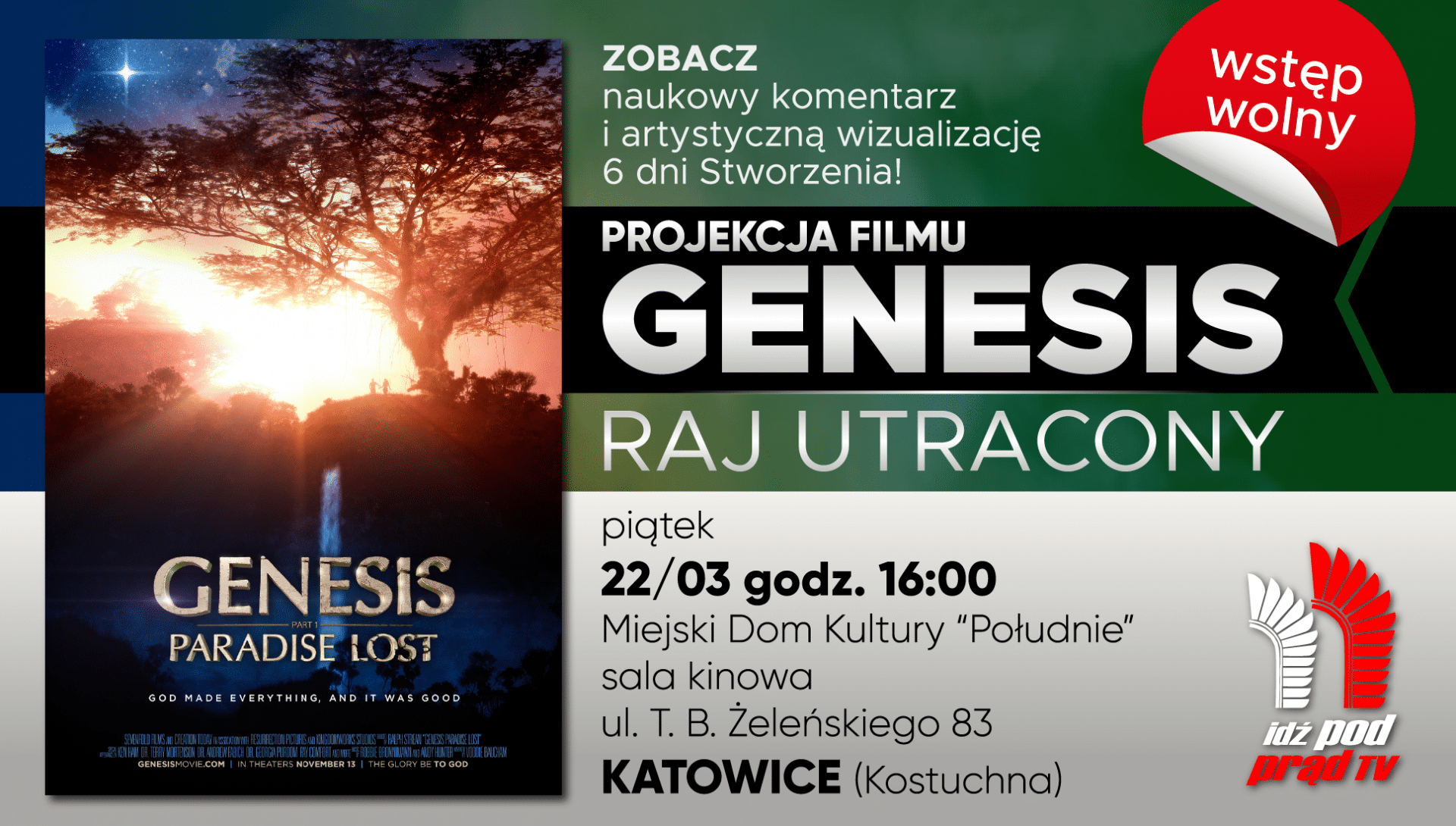 22/03/2019, KATOWICE: Genesis – Raj utracony – bezpłatna projekcja filmu