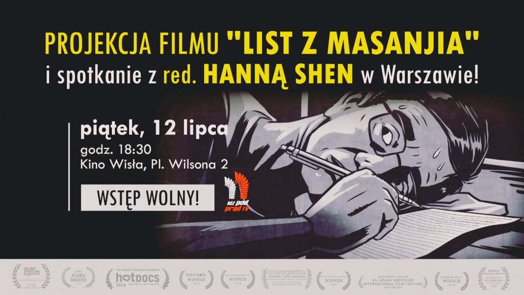 Projekcja filmu „List z Masanjia” i spotkanie z red. Hanną Shen w Warszawie