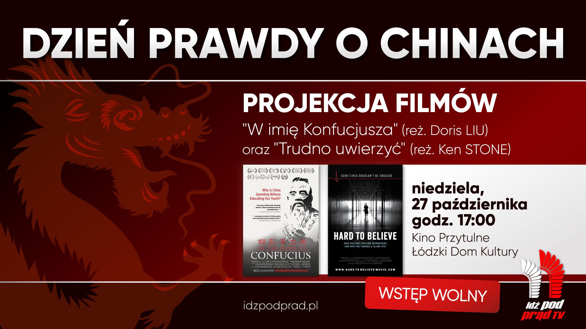 27.10.2019, Łódź: Dzień Prawdy o Chinach – bezpłatna projekcja filmów