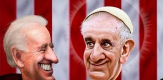 Papież Franciszek i Joe Biden - karykatura